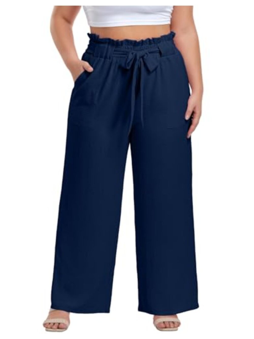 Plus Size Wide Leg Palazzo Pants with Belt Pockets